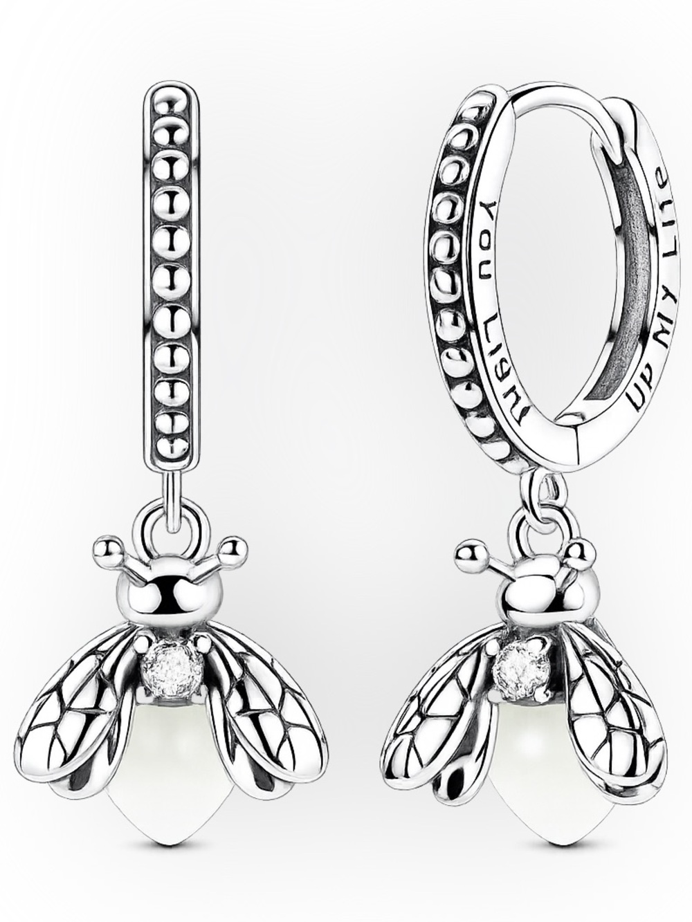 Sterling Silver Firefly Glow in the Dark Dangle Hoop Earrings-NEW
